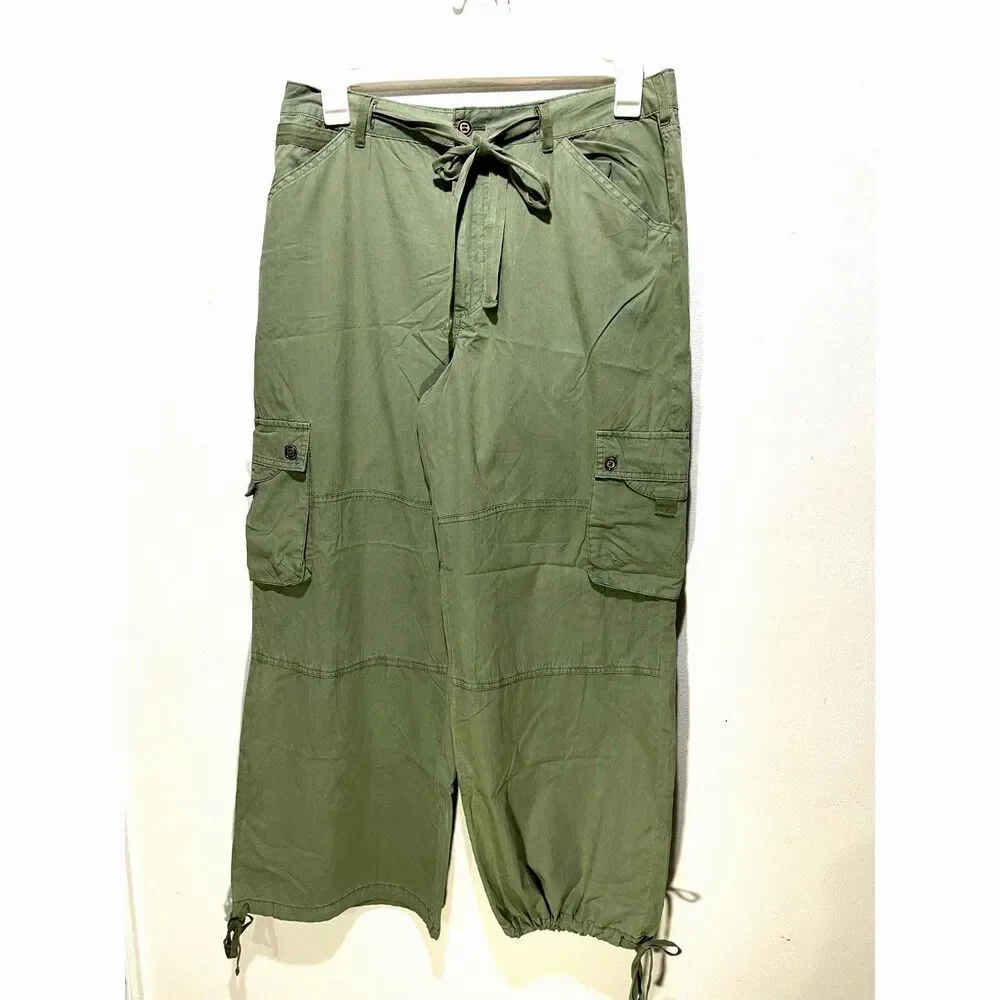 Pilcro pants Y2K cargo capri joggers slouchy fit drawstring green women's 32 New - Picture 2 of 7